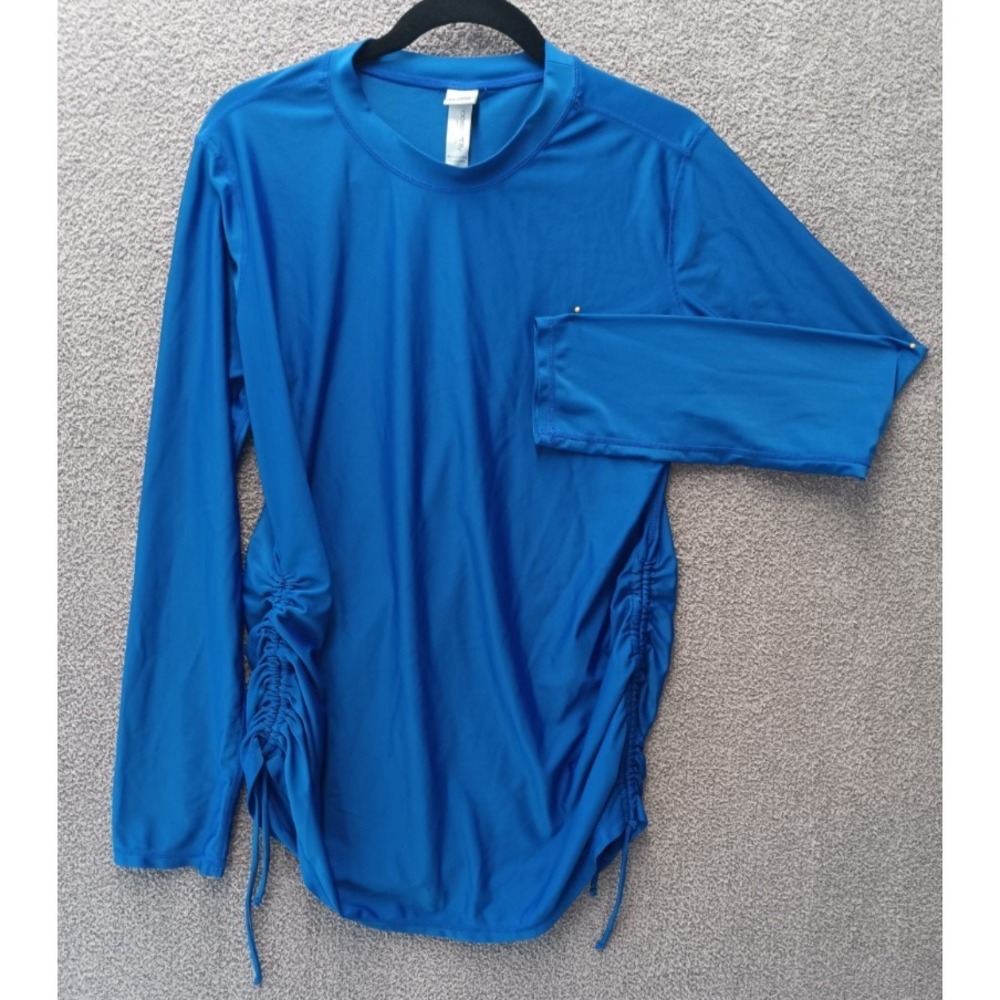 Ocean Lily XL Blue Ruched Side Athletic Top Women Long Sleeve Stretch‎